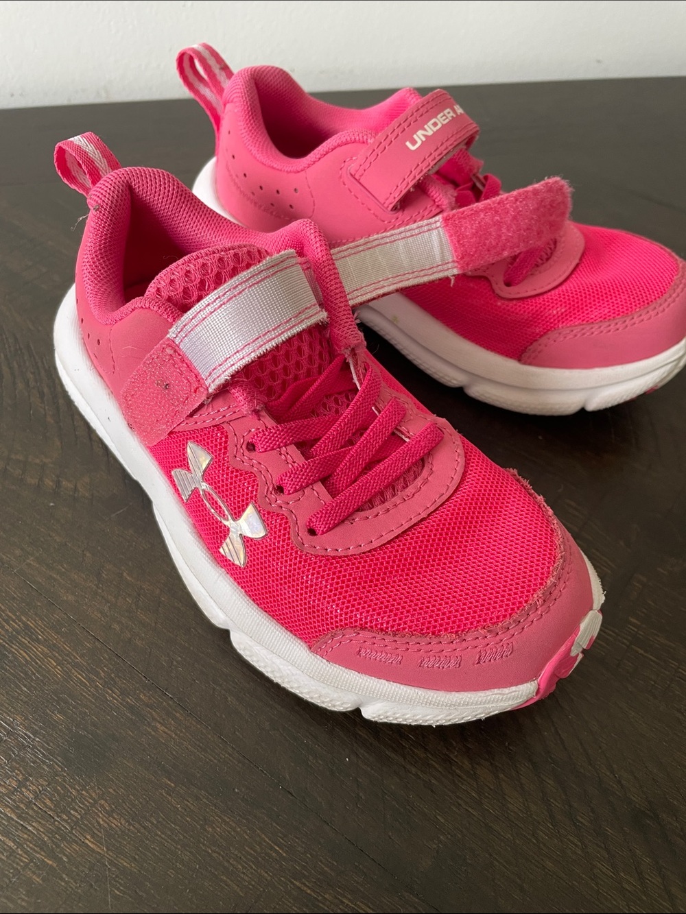 LIKE NEW - Under Armour Kids Pink and White Athletic Sneakers - Picture 7 of 7